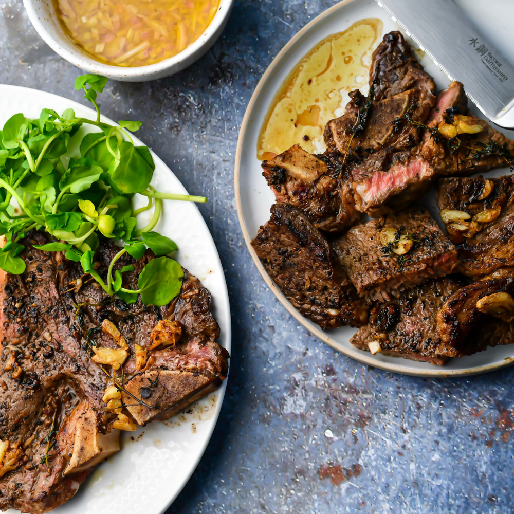 Recipe : T-Bone with garlic butter and thyme &ndash; Hudson Meats