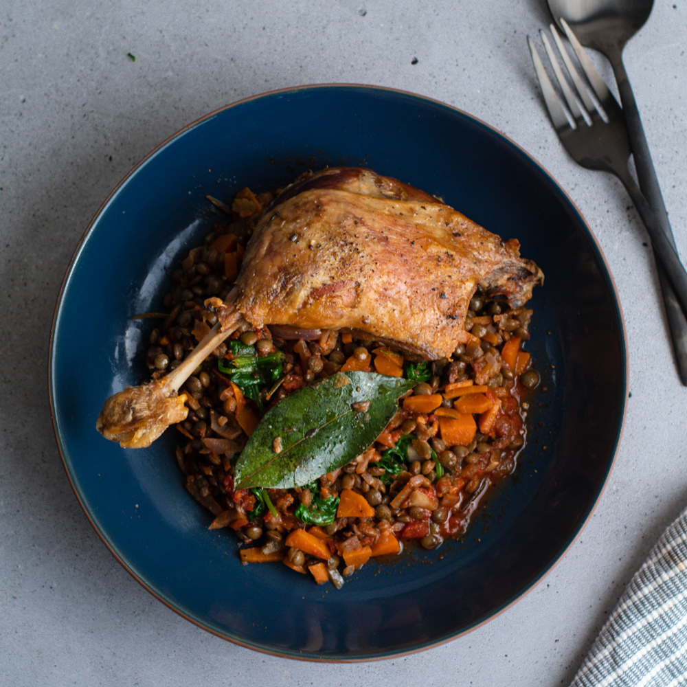 Recipe : Confit Duck with braised Lentils du Puy