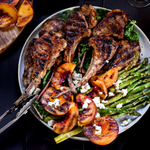 Recipe : Grilled lamb cutlets with peaches, asparagus & goat cheese salad