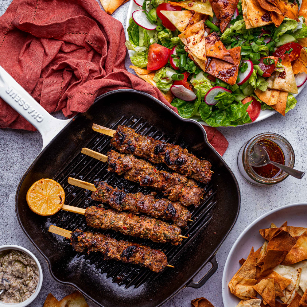 Recipe : Lamb Skewers with a Pomegranate Fattoush Salad